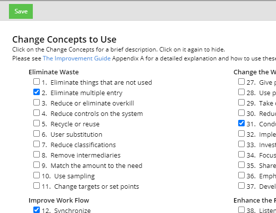 Change concepts selected for a PDSA Cycle